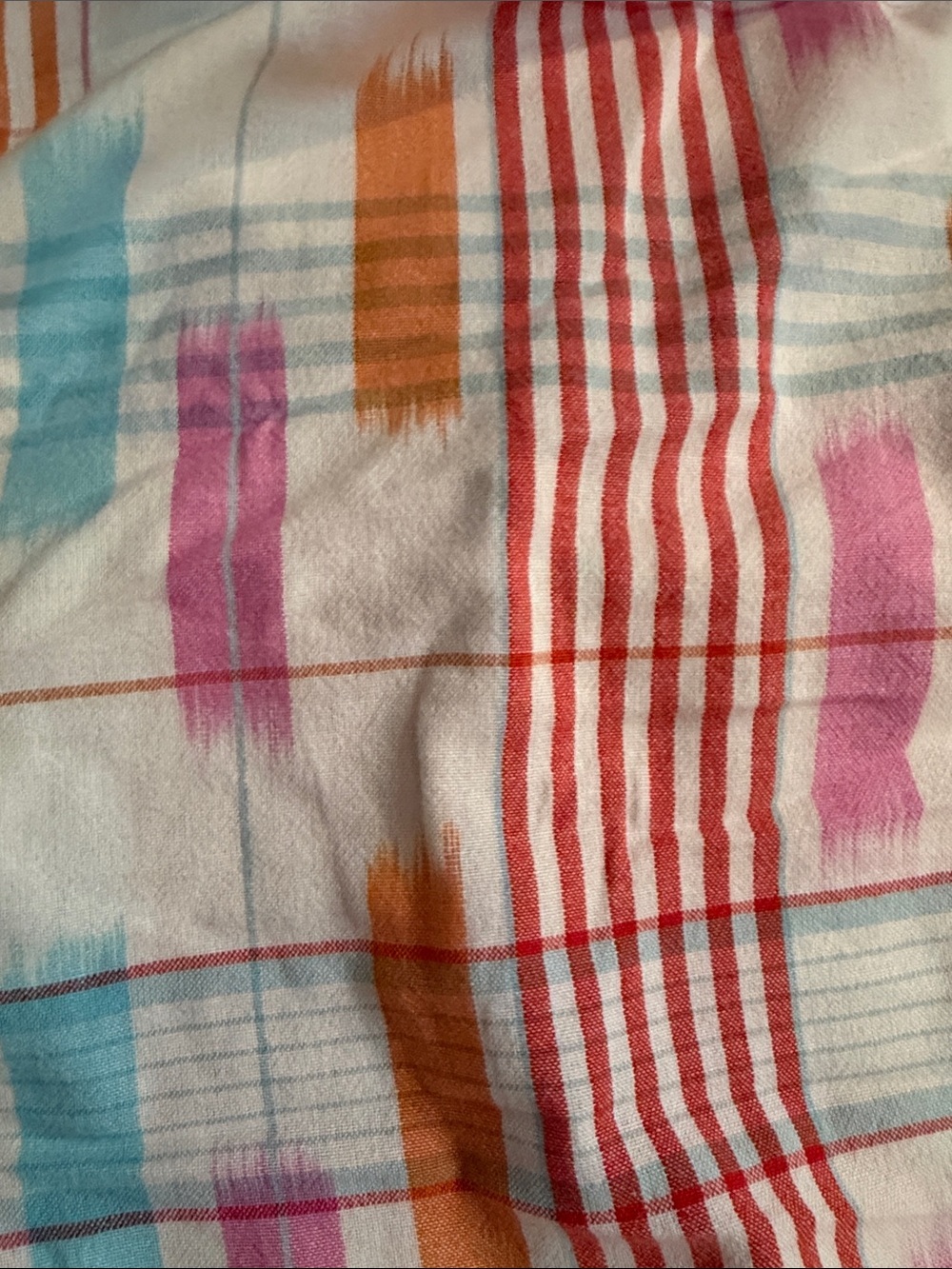 LOFT Cream Maxi Dress with Pink, Blue & Orange Brushstroke Plaid - Picture 4 of 4